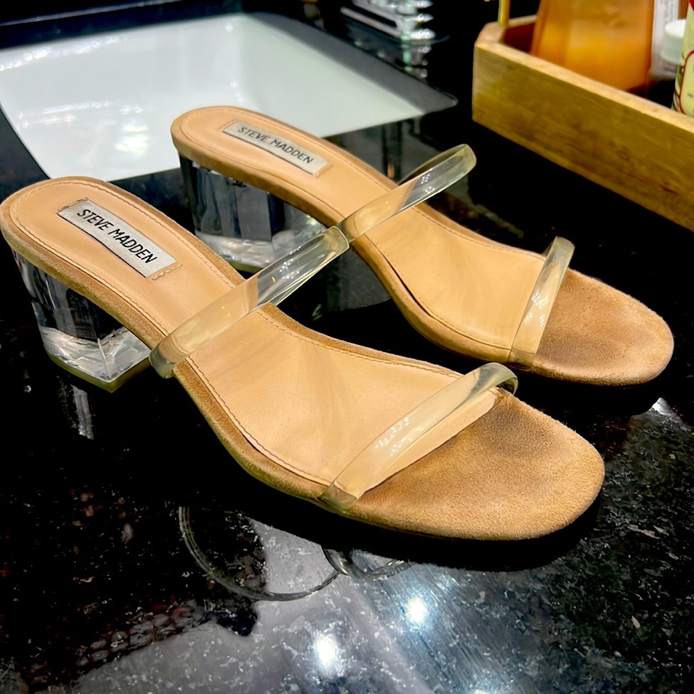 Clear strappy heels